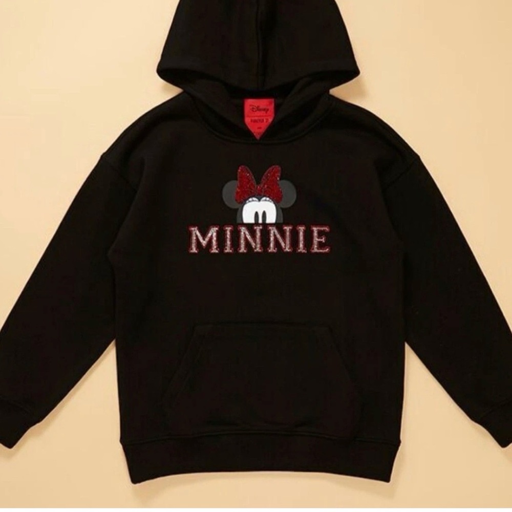 Forever 21 Black Minnie Mouse Hoodie with Red Glitter Bow